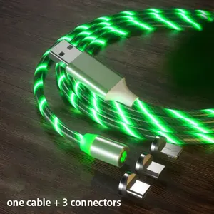 Cable de carga magnético para Iphone, luz Led de 1m, Usb 3 en 1, Cargador rápido Micro tipo C