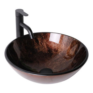 Récipient rond en verre avec drain escamotable <span class=keywords><strong>de</strong></span> 17 pouces en verre trempé argenté Lavabo <span class=keywords><strong>de</strong></span> salle <span class=keywords><strong>de</strong></span> bain en forme <span class=keywords><strong>de</strong></span> <span class=keywords><strong>bateau</strong></span> Éviers à bol à montage supérieur - Product Image 1