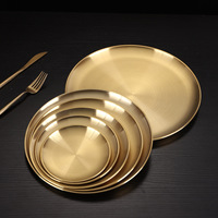 Assiette de camping ronde réutilisable personnalisée 6 8 10 pouces lavable au lave-vaisselle argent or plusieurs tailles Plaques en acier inoxydable 18/8