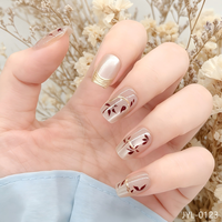 Faux ongles à presser en ABS, courts, carrés, brillants, couleur nude, effet œil de chat, motif feuille marron, réutilisables, couvrance totale, avec logo personnalisé