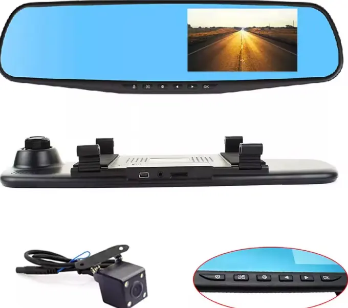 4.3 pouces grand écran A10 + V10 double objectif Hd 1080p voiture Dvr rétroviseur caméra tableau de bord caméra caméra vidéo enregistreur de conduite