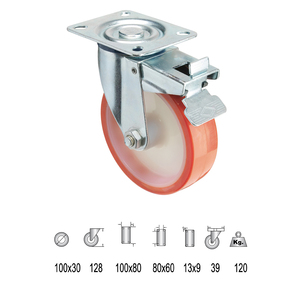 Plaque de roue industrielle en polyuréthane avec frein 100 mm. - Product Image 1