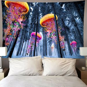 <span class=keywords><strong>Tapisserie</strong></span> <span class=keywords><strong>Murale</strong></span> Méduse Psychedélique, Forêt Océanique, Monde Sous-Marin Néon Coloré, en Polyester, Personnalisable - Product Image 4