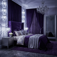 Ensemble de chambre d'hôtel 5 étoiles Royal, tête de lit en velours améthyste violet foncé, quincaillerie argentée, lustre en cristal, suite personnalisée OEM