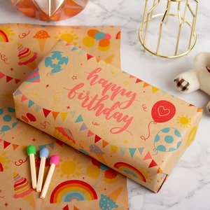 Rollo de Papel Kraft Recubierto por Ambos Lados, Reciclable, Diseño de Globos de Helado Arcoíris, Banderas para Fiestas, Embalaje Ecológico para Regalos y Manualidades - Product Image 6