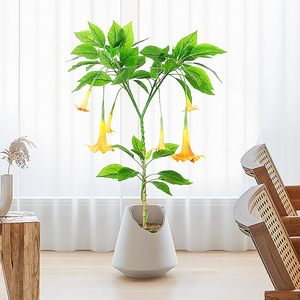 Realista Decorativo Flor Árbol Bonsai Amarillo Artificial Datura Árbol Stramonium Faux Blossom Plantas - Product Image 2