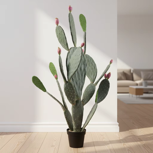 Grand cactus artificiel de type figue de Barbarie (<span class=keywords><strong>Opuntia</strong></span>) avec boutons dans un <span class=keywords><strong>pot</strong></span> noir, fausse plante du désert haute pour la maison, le bureau, le salon - Product Image 5