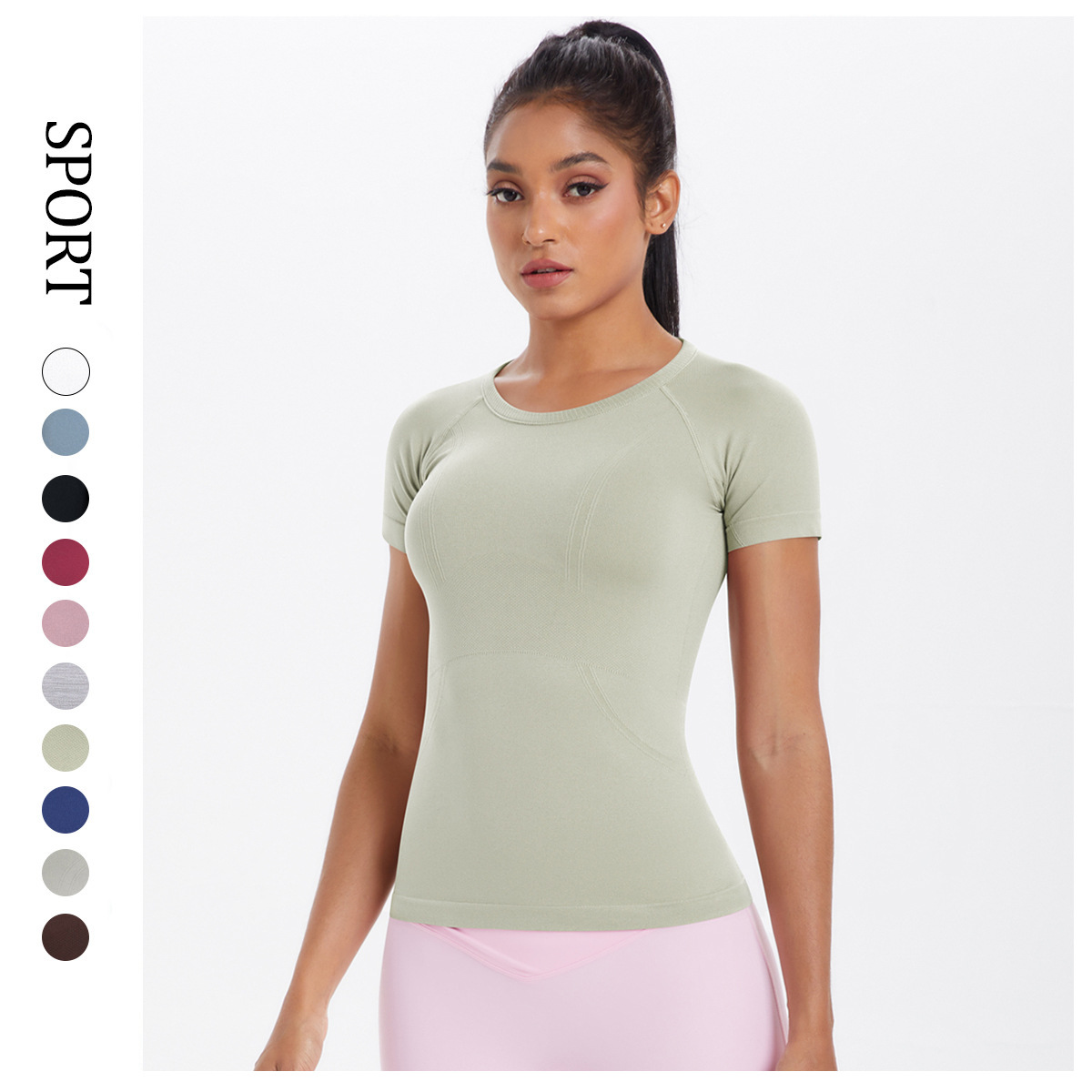 2026 Women Seamless Stretchy Crop Tops Short Sleeve T Shirts Plus Size Solid Color Workout Compression Pilates Tops Sports Wear