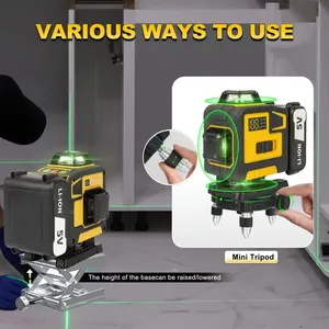 Medidor de nivel láser verde de 16 líneas equipado con una batería, con 4 líneas de Cruz Verde de 360 grados para vertical y horizontal - Product Image 4