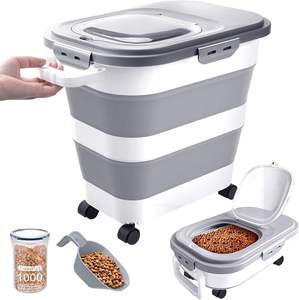 Grande Capacidade Automática Dobrável À Prova de Umidade Eco-friendly <span class=keywords><strong>Pet</strong></span> <span class=keywords><strong>Food</strong></span> Recipientes De Armazenamento Hermético Seco Alimentos Selados Balde Chave - Product Image 1