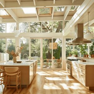 Midcentury Modern Kitchen with Orange Flat-Panel Cabinets and Wood Island - Product Image 1