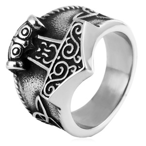 Yunnique-Anillo de acero inoxidable con diseño geométrico de animales para hombre, estilo vikingo, nórdico, Odin, Thor, martillo, joyería de regalo - Product Image 1