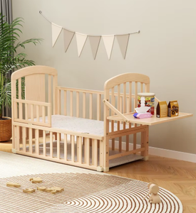 Cama Convertible 6 en 1 de Bambú No Tóxico para Niños, Cama de Juego, Mueble de Guardería, Mesa, Cambiador, Almacenamiento Seguro para Bebés - Product Image 5