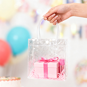 Custom Logo Clear Gift Bags, Transparent Party Favor Bags ,Mini Reusable PVC <b>Tote</b> Goodie Bags for Birthday Wedding Baby Shower - Product Image 2