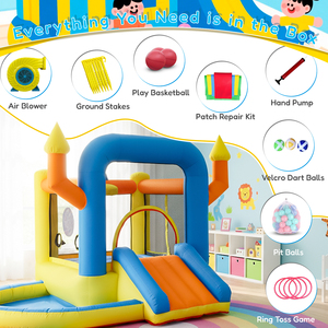 Château gonflable pour enfants avec toboggan, piscine, panier, cible de fléchettes et trampoline - Product Image 6