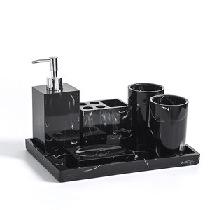 Ensemble de salle de bain marbré 6 pièces, distributeur de savon et porte-brosse à dents, cadeau pour femmes et hommes, ensemble d'accessoires de salle de bain en résine - Product Image 1