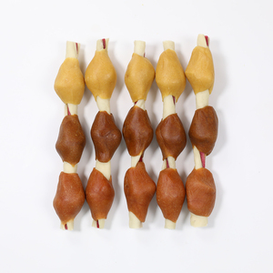 Kabobs de cuero crudo con triple sabor para perros, golosinas dentales, bocadillos masticables de alta proteína, 5 ", colágeno, ayuda a limpiar los dientes, golosinas para masticar, 100g