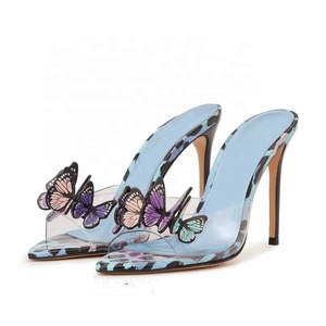 Sandales sexy à bout ouvert pour femmes, grande taille 46, chaussures habillées colorées d'été, mules à talons hauts en PVC - Product Image 1