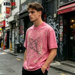 T-shirt da uomo streetwear 230gsm, vestibilità ampia, 100% cotone, lavaggio vintage, personalizzabile con grafica, all'ingrosso - Product Image 3