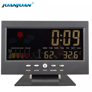 Termómetro con control de voz retroiluminado, higrómetro, medidor de temperatura y humedad con pronóstico del tiempo, estación de calendario, reloj despertador - Product Image 2