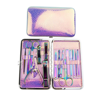 Kit de manucure et pédicure professionnel portable en acier inoxydable à motif serpent iridescent, 16 pièces, fournitures pour la Saint-Valentin
