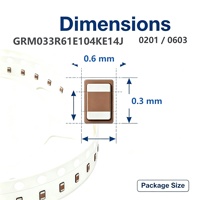 Condensateur céramique SMD 0201 0603 métrique MLCC 100nF 25V X5R ±10% GRM033R61E104KE14J pour appareils IoT, longue durée de vie