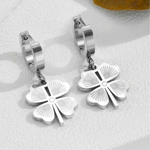 Francés impermeable 18K oro flor colgante conjunto de joyas de acero inoxidable personalidad hoja pendientes joyería - Product Image 1