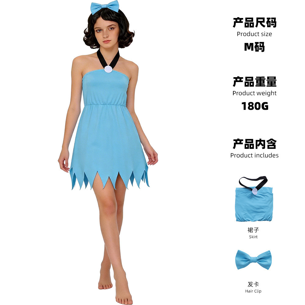 Barney's wife, a caveman, wore a blue bow hair ornament.