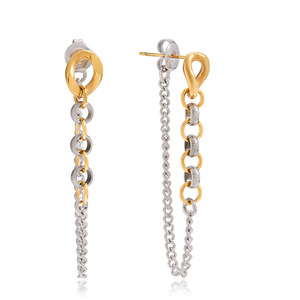 Boucles d'oreilles pendantes à pampilles bicolores en acier inoxydable plaqué or 18 carats pour femme, à porter au quotidien - Product Image 5