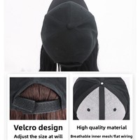 Topi Bisbol Gaya Korea Wanita Warna Hitam Polos Model Cap dengan Ekstensi Rambut Keriting Panjang Bergelombang Besar untuk Menutupi Seluruh Kepala