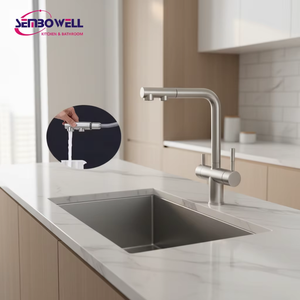 <span class=keywords><strong>Robinet</strong></span> de cuisine extractible en acier inoxydable 304, finition brossée, avec filtre, mitigeur de cuisine en acier inoxydable - Product Image 3