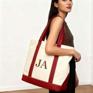 Bolsa de Mano de Lona de Algodón Personalizada, Extra Grande y Resistente, Diseño Popular <span class=keywords><strong>Pamela</strong></span>, para Playa o Resort, con Cierre, Venta al Por Mayor - Product Image 1