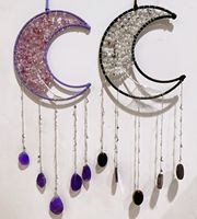 Attrape-rêves en améthyste naturelle, pendentif lune, design artistique en gravier de cristal, attrape-soleil en quartz rose et jade pour la décoration intérieure
