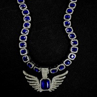 Collier unisexe de luxe léger, style niche, avec pendentif Ailes d'Ange, serti de diamants taille Asscher émeraude et pavé, sur chaîne à maillons Rock Candy, style Hip