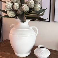 Baru datang vas Rustic Jar Dekorasi mewah Matt meja putih vas Retro serat tanah liat vas