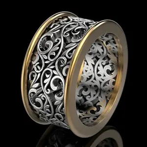 Groothandel Retro Creatief Ronde Holle Patroon Legering Rvs Sieraden Turkse Italiaanse Zilveren Ringen Voor Mannen