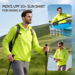 เสื้อฮู้ดป้องกันแสงแดด UPF 50+ สำหรับผู้ชาย แขนยาว มีซิปเต็มตัว น้ำหนักเบา มีกระเป๋า เหมาะสำหรับการเดินป่า ตกปลา และกิจกรรมกลางแจ้ง - Product Image 3