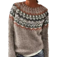 Pull en maille pour femme, nouvelle collection, style décontracté, imprimé, col rond, color block, coupe ample, chaud, design rétro, 100% tricoté