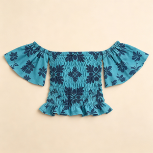 Camiseta de Verano 2026 para Niñas, Estilo <span class=keywords><strong>Nina</strong></span>, con Hombros Descubiertos, Estampado Floral, Manga con Volantes, para Uso Diario, Personalizable - Product Image 2