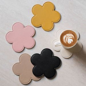 Flower Shaped Leather Coaster Double Sides Insulated Cup Mat for Coffee Tea Non-Slip <b>Table</b> <b>Protector</b> for Home Office - Product Image 2