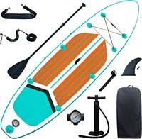 Planche de paddle gonflable avec pagaie, pompe, sac à dos, pont en EVA antidérapant imitation teck, rangement élastique, kit complet