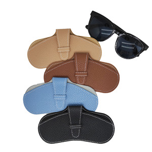 Leather Eyeglasses <b>Case</b> Portable Compact Protective Cover <b>For</b> <b>Sunglasses</b> And Glasses Storage Bag With Clip On Design - Product Image 2