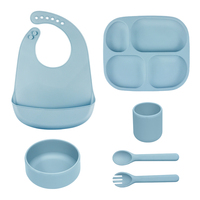 Ensemble de sevrage pour enfants : bol, assiette, tasse à bec, bavoir en silicone de qualité alimentaire sans BPA, motif dessin animé, vaisselle sûre pour bébé