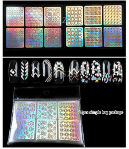 Pochoir d'autocollants de manucure réutilisables, 60 pièces, 24 feuilles, nouveaux ongles ajourés, grille irrégulière, pochoir, modèle d'estampage, outils d'art des ongles - Product Image 3