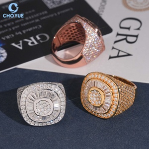 Bague Hip Hop pour Homme Plaqué Or 3 Couleurs avec Moissanite VVS Clarity Taille Baguette et Ronde, Sertie de Pierres, pour Usage Quotidien, Vente en Gros - Product Image 3