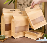 Sacs en papier kraft à fenêtre, imprimés avec logo personnalisé, à huit côtés, résistants à l'humidité, refermables, pour l'emballage du thé, écologiques