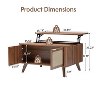 Table basse moderne minimaliste avec plateau relevable, rangement caché, table de salon avec portes en lin, hauteur réglable, table centrale