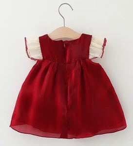 <span class=keywords><strong>Vestito</strong></span> di capodanno <span class=keywords><strong>vestito</strong></span> estivo da ragazza in tinta unita <span class=keywords><strong>rosso</strong></span> maniche volanti fiocco crepuscolare nuvola abito da principessa - Product Image 4