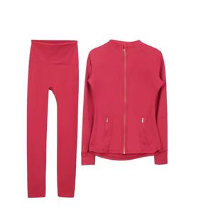<strong>Yoga</strong> <strong>Jacket</strong> and Leggings Running Gym <strong>Yoga</strong> Quick Dry Breathable With Gold Zippers Athletic Sportswear Set - Product Image 1