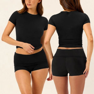 Conjunto Deportivo Personalizado LVD455 para Mujer, <span class=keywords><strong>Camiseta</strong></span> Deportiva de Compresión, Pantalones Cortos de Yoga con Cintura Elástica, Conjuntos de Yoga - Product Image 2